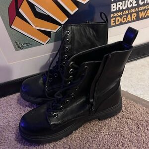 Black Leather Lace-Up Combat Boots